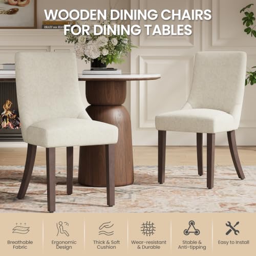 MALOL Wooden Dining Chairs Set of 6, Upholstered Kitchen & Dining Room Chairs with Solid Wood Legs Curved Backrest Farmhouse Accent Chair for Dining/Kitchen/Living Room, Beige - color: Beige, size: Set of 6