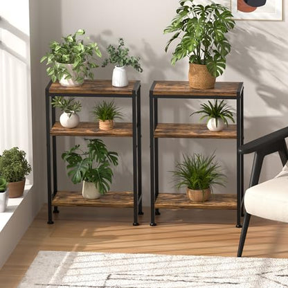 Narrow Side Table set of 2 for Small Space, 3 Tier Slim End Table, Thin Nightstand, Skinny Snack Couch Table, Sofa bedside Table in Living Room, Bedroom, Study, kitchen and Balcony (Rustic Brown) - color: Rustic Brown, size: 3-Tier (7.9''D*17''W*26.6''H)