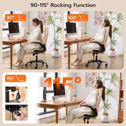 Ylzyxal Office Desk Chair, Ergonomic Computer Chair with Padded Flip-Up Arms and Adjustable Lumbar Support, PU Leather Executive Chair with Tilt Lock and 360° Swivel Rolling Wheels for Work, Study - color: Beige
