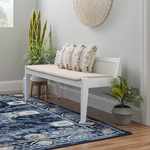Kasi White Low Back Cane Bench with Beige Upholstered Seat by Powell - color: White
