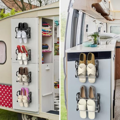 Wall Shoe Rack 4Pack, 8.8" Narrow No-Drill Shoe Organizer for RV | 8.8" Narrow Width, Holds 8 Pairs (2 Per Rack), Adhesive Mount No Drilling, Stainless Steel + ABS, 4-Pack Value - style: Modern
