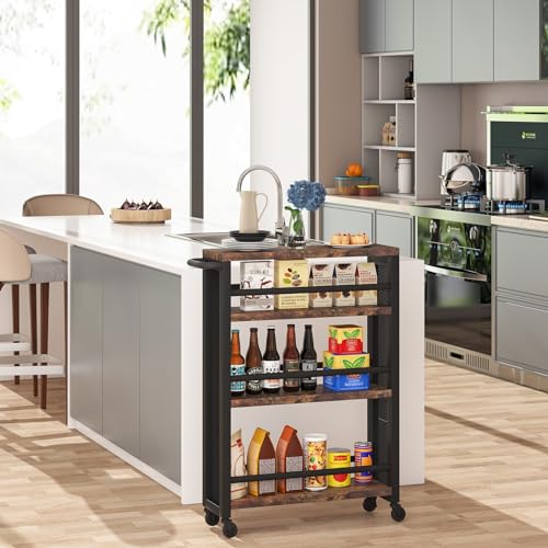 Tribesigns Slim Storage Cart,Narrow Rolling Carts with Wheels,Utility Cart for Small Spaces,4-Tier Metal Frame Trolley Cart with Handle for Kitchen,Laundry, Living Room