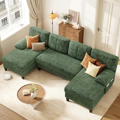 U-Shaped Sectional Couch for Living Room, 112" Sectional Sofa with Chaise | Modern Sofa Deep Seat Couches for Living Room, Apartment, Office, Green - color: Green