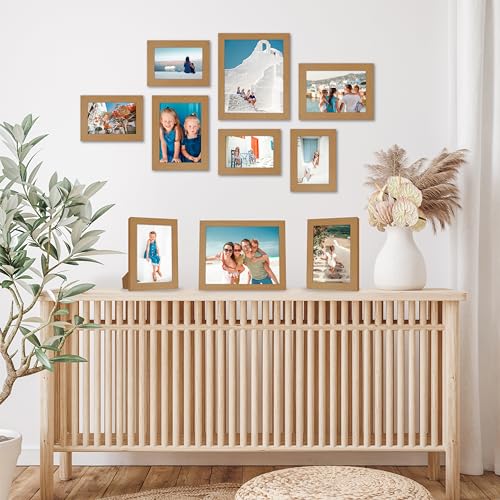 Americanflat Set of 10 Picture Frames with Shatter-Resistant Glass - Gallery Wall Frame Set with Two 8x10, Four 5x7 and Four 4x6 Frames - Signature Collection - Dark Oak | Includes two 8x10, four 5x7 and four 4x6, shatter-resistant glass, hanging hardware