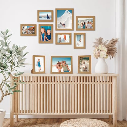 Americanflat Set of 10 Picture Frames with Shatter-Resistant Glass - Gallery Wall Frame Set with Two 8x10, Four 5x7 and Four 4x6 Frames - Signature Collection - Dark Oak | Includes two 8x10, four 5x7 and four 4x6, shatter-resistant glass, hanging hardware