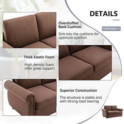 Pull Out Sleeper Sofa Loveseat Sleeper, Linen Upholstered Couch with Twin Size Memory Foam Mattress, for Living Room Small Spaces (Brown-Pull Couch) 59 L *31.1W*35.4H inches