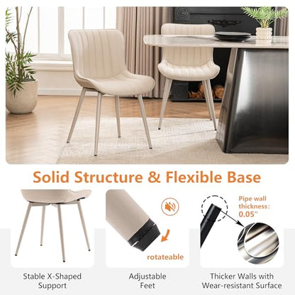 YOUNUOKE Dining Chairs Set of 2 Mid-Century Modern Kitchen Chairs Cream | Faux leather upholstered with Back, fits dining living waiting room guest reception. Waterproof easy to clean assemble, 300lb - color: All Cream