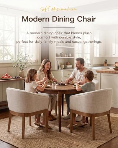 HNY Barrel Dining Chairs Set of 2, Mid Century Modern Upholstered Dining Chairs with Arms, Linen Kitchen & Dining Room Chairs, Solid Wood Frame Accent Chairs for Kitchen, Apartment, Beige - color: Beige,natural Lges, size: 2 Chairs