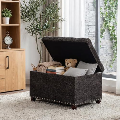Storage Ottoman Bench, Rectangle 24" Velvet Foot Rest Stool Square Footstool for Living Room, Bedroom, Charcoal Grey - color: Charcoal Grey