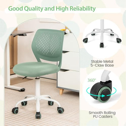 POWERSTONE Small Home Office Desk Chair, Swivel Rolling Study Computer Chair, Adjustable Height Task Chair with Armless Mid Back, Upholstered Mesh Seat, Light Green - color: Light Green