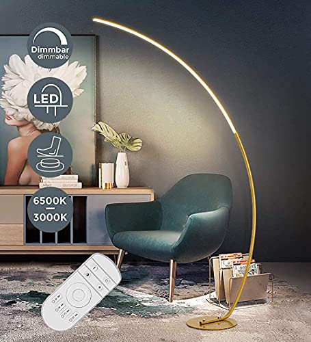 Minimalist Arc Floor Lamp with Remote Control - Dimmable LED Reading Light for Living Room, Bedroom, and Study(Gold) - size: Gold
