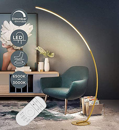 Minimalist Arc Floor Lamp with Remote Control - Dimmable LED Reading Light for Living Room, Bedroom, and Study(Gold) - size: Gold