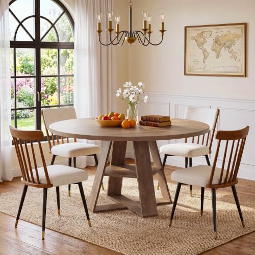 Tribesigns 47.24" Round Dining Table for 4-6, Modern Farmhouse Circle Kitchen Table with X-Cross Base & Storage Shelf, Wooden Pedestal Base for Dining Room Kitchen, Brown