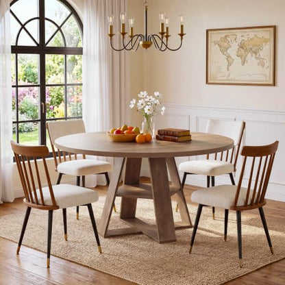 Tribesigns 47.24" Round Dining Table for 4-6, Modern Farmhouse Circle Kitchen Table with X-Cross Base & Storage Shelf, Wooden Pedestal Base for Dining Room Kitchen, Brown