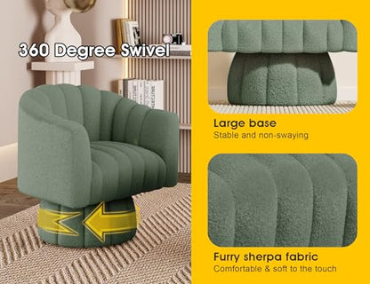 Dewhut Swivel Accent Chair, 360° Swivel Barrel Chair with Armrest, Sherpa Upholstered Single Sofa Reading Chair for Living Room,Bedroom,Waiting Room(Beige) - color: Sherpa-green