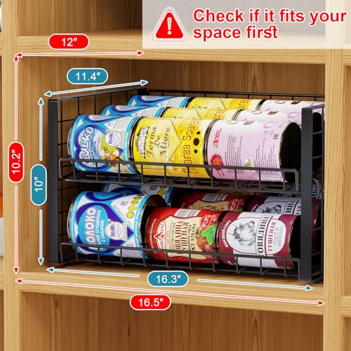 3-Pack Stackable Can Rack Organizer, Adjustable Can Holder for Pantry | 2-Tier Rolling Can Dispenser Holds Up to 90 Cans, Canned Food Storage Organizer for Kitchen Cabinet, Black - style: 2-Tier 3-Pack