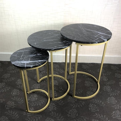 HYGRAD BUILT TO SURVIVE Set of 3 Round Wooden/Steel Nesting Side Stacking Sofa Side Coffee Tables, Small Space Coffee Tea Table for Hallway Living Room Bedroom, Home, Office (Black/Gold) - color: Black/Gold