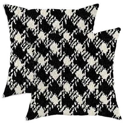 Houndstooth Throw Pillow Covers Set of 2, Modern Contemporary Geometric Abstract None Black Soft Velvet Washable Decorative Pillow Cases for Living Room Apartment Bed Sofa Decor 12x12 Inch - size: 12" x 12" (Pack of 2)
