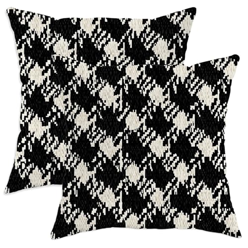 Houndstooth Throw Pillow Covers Set of 2, Modern Contemporary Geometric Abstract None Black Soft Velvet Washable Decorative Pillow Cases for Living Room Apartment Bed Sofa Decor 12x12 Inch - size: 12" x 12" (Pack of 2)