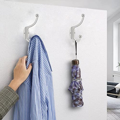ZEYU Wall Hooks, 20Pcs Coat Hooks Hardware Towel Hooks for Hanging Coats Double No Rust Black Robe Hooks Wall Mounted with Screws for Key, Towel, Bags, Cup, Hat - color: 20Pcs Silvery