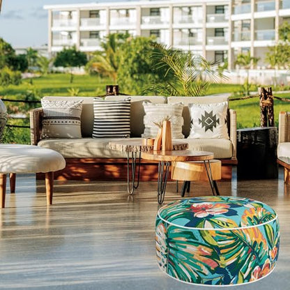 Inflatable Stool Ottoman Footrest with Handle D20 xH9-Rosario Flower Leaf | Indoor Outdoor Footrest Seat, Water-Repellent, Footstool Pouf for Home Patio Garden and Camping Use - color: Rosario Flower Leaf