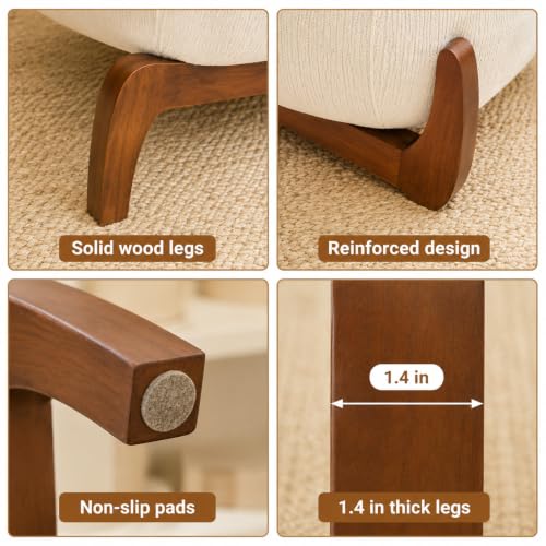 Modern Velvet Armless Accent Chair with Solid Wood Legs, Upholstered Single Lounge Chair, Comfy Reading Chair for Living Room, Bedroom & Reading Nook (White + Fabric, 1 Pack, Solid Wood) - color: White + Fabric, size: 1 Pack
