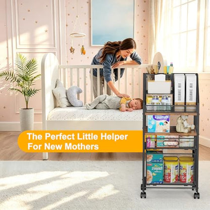 Rolling Cart with Drawers Metal Moving Craft Storage Cart with Lockable Wheels Wood&Mesh Rolling Utility Organizer Filing Cabinets for Home Office Classroom Organization(31 * 15 * 10 Inch)