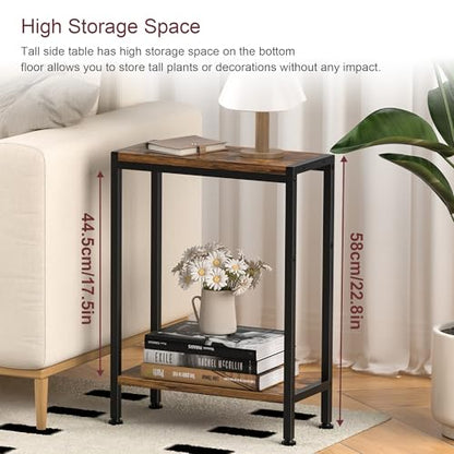 Narrow Side Table set of 2 for Small Space, 2-Tier Slim End Table, Thin Nightstand, Skinny Snack Couch Table, Sofa bedside Table in Living Room, Bedroom, Study, Kitchen and Balcony (Rustic Brown) - color: Rustic Brown, size: 2-Tier (7.9''D*17''W*22.8''H)