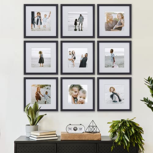 Sheffield Home 9 Piece Gallery Wall Frame Set, 12x12 in. Matted to 8x8 in. (Matte Black) - color: Matte Black, size: 12x12 Inch