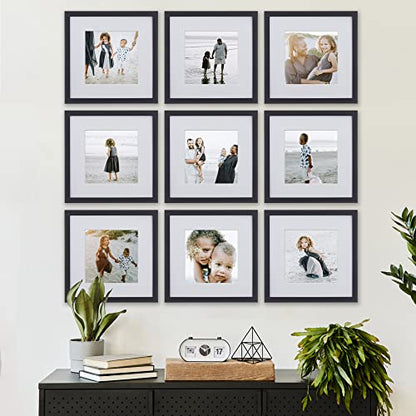 Sheffield Home 9 Piece Gallery Wall Frame Set, 12x12 in. Matted to 8x8 in. (Matte Black) - color: Matte Black, size: 12x12 Inch