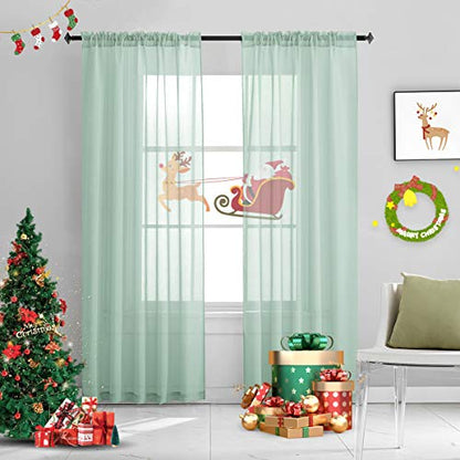 Green Semi Sheer Curtains Rod Pocket 72 Inches Long Faux Linen Curtain Sage Green Sheers Curtain for Bedroom Living Room Girls Kids Room 2 Panels 52x72 - color: Mint Green, size: 52"W x 72"L (Pack of 2)