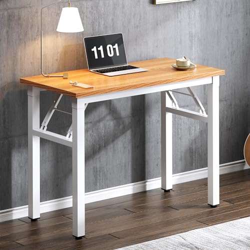 Need Folding Computer Desk - 31.5 Inch Foldable Office Writing Work Study Kids Student Teacher Home Bedroom Table for Small Space, Teak White | No-Assembly, Sturdy Foldable Desk for Home Office, Bedroom, Dorm Room, Student Study, Collapsible, Compact, Eas