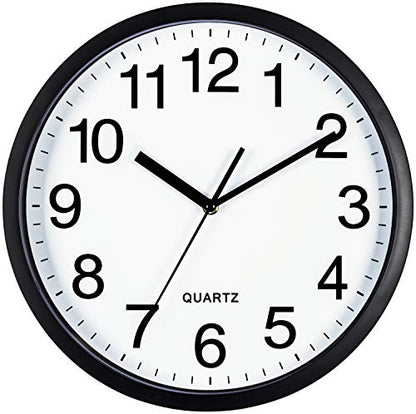 Bernhard Products Black Wall Clock 2 Pack Silent Non Ticking 10 Inch Bold Quality Quartz Battery Operated Round Easy to Read Home/Office/Classroom/School Clocks, Sweep Movement - size: 10 Inch - 2 Clocks