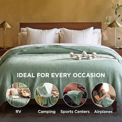 Bedsure 100% Cotton Muslin Blanket King Size for Bed - 4-Layer Breathable and Lightweight Thin Soft Summer Gauze Muslin Blanket for Adults, Sage Green, 108x90 Inches | Lightweight Breathable Summer Gauze Muslin Blanket for Adults, Soft Thin Bedspread Cove