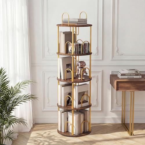 4 Tier Rotating Bookshelf, 360° Spinning Bookshelf Tower, Narrow Corner Book Shelf, Revolving Bookcase Corner Tall Book Shelf for Small Spaces, Bedroom, Living Room, Gold - color: Gold, size: 4 Tier, 55″H