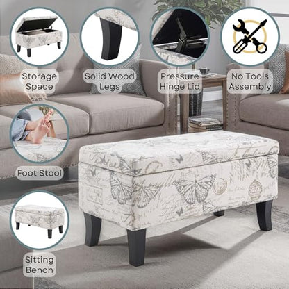 Convenience Concepts Designs4Comfort Winslow Storage Ottoman Bench 32" - Transitional Upholstered Footstool & Seat, for Living Room, Entryway, Hallway, & Bedroom, Butterfly Fabric - color: Butterfly Fabric