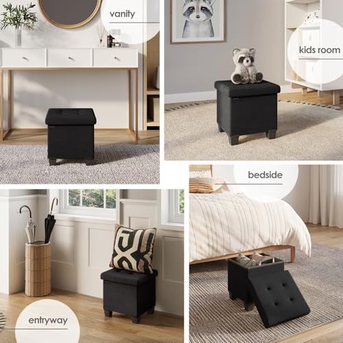Storage Ottoman Cube with Small Bin, 15-in Square Ottoman with Storage for Living Room and Bedroom, Small Ottomans Foot Rest, Fabric Foot Stools Ottomans Max 330lbs, Black - color: 04 - Black