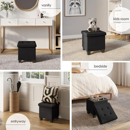 Storage Ottoman Cube with Small Bin, 15-in Square Ottoman with Storage for Living Room and Bedroom, Small Ottomans Foot Rest, Fabric Foot Stools Ottomans Max 330lbs, Black - color: 04 - Black