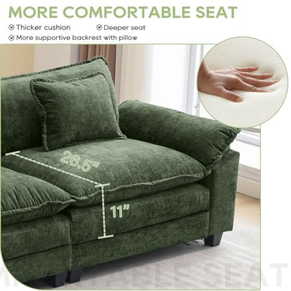 86" Modular Sectional Sofa, Comfy Loveseat Deep Cloud Couch | Couches for Living Room, Modular Couch, Deep and Wide Seat, Chenille Sofa Sleeper with Throw Pillows, Green - color: Green, size: 86 Inch