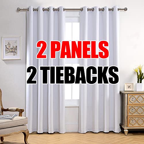 Room Darkening Thermal Insulated Grommet Window Blackout Curtains Panels for Bedroom 1 Pair 52x95 Inch Greyish White, Bonus 2 Tie Backs Included - color: Greyish White, size: 52"W x 95"L (Pack of 2)