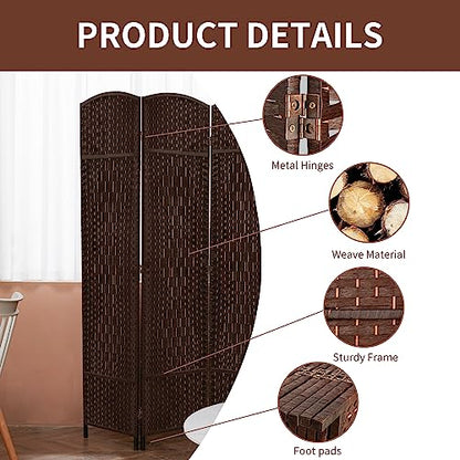 8 Panel Room Divider, 6 FT Wide Folding Screen Room Divider, Brown | Double Hinged Folding Screen Room Dividers for Patio Privacy - color: Brown, size: 8 Panels