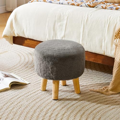 YMYNY Round Pouf Ottoman,12.6" Small Foot Stool,Dark Gray HBD035GR | Faux Fur, Wood Legs, Foot Rest for Couch, Modern Boho for Living Room Bedroom Office - color: Dark Gray