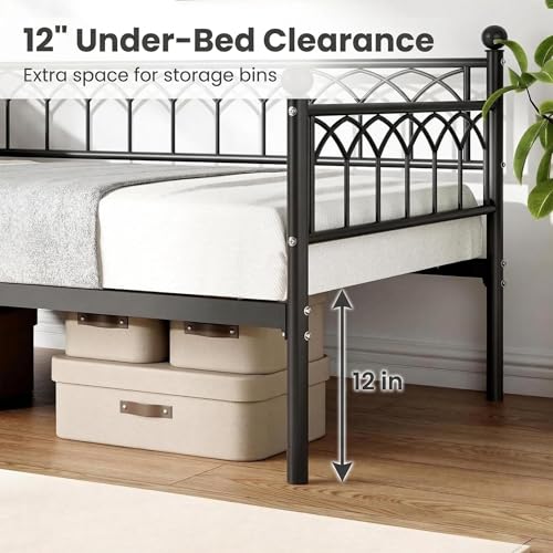 IDEALHOUSE Twin Size Daybed, Sofa Bed Frame with Metal Steel Slat Support, Heavy Duty Metal Bed Frame, Space Saving, Easy Assembly, for Small Spaces, Living Room, Bedroom, Apartment, Black | Pull-Out Trundle, Space-Saving, Metal Frame, Living Room, Bedroo