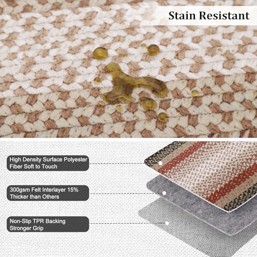 Washable Runner Rug 2x8 Non Slip Braided Hallway Runner Mat | Stain Resistant Kitchen Farmhouse Printed Carpet Rustic Accent Runners for Living Room Bathroom Entryway, Crimson/Earthy - color: Crimson/Earthy, size: 2' x 8' (Runner)