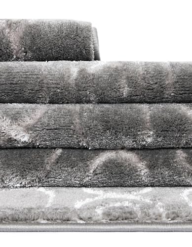 Rugs.com - Vogue Geo Rug – 5 Ft Runner Gray and Silver High-Pile Textured Rug – Modern Geometric Runner for Hallways, Entryways, and Bedside Areas - color: Gray and Silver, size: 2' x 5'1" (Runner)