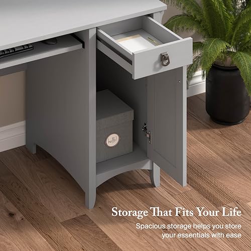 Bush Home Salinas Computer Desk with Hutch | Study Table with Drawers, Cabinets & Pullout Keyboard/Laptop Tray | Modern Home Office Desk in Cape Cod Gray | Work Desk with Storage - color: Cape Cod Gray