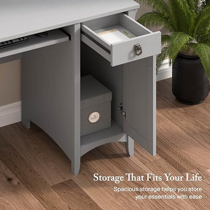 Bush Home Salinas Computer Desk with Hutch | Study Table with Drawers, Cabinets & Pullout Keyboard/Laptop Tray | Modern Home Office Desk in Cape Cod Gray | Work Desk with Storage - color: Cape Cod Gray