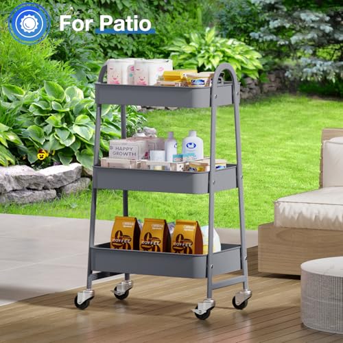 OLIXIS Metal 3 Tiers Rolling Storage Utility Cart with Lockable Wheels | Mobile Organizer Shelf, Space-Saving, Freestanding, Bathroom, Living Room, Slim, Narrow Corner Spaces, Gray - color: 3-tiered Gray, size: 3-Tiered 17 inches