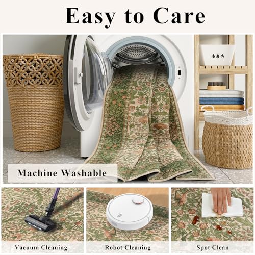 6ft Washable Area Rug Boho Non-Slip Carpet for Living Room Pink Green - color: Pink Green (Larger Pattern), size: 6' (Round)