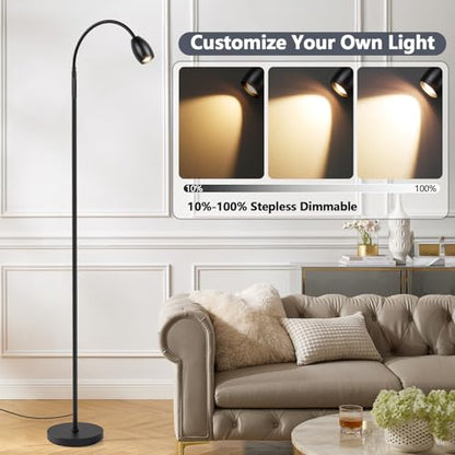 Reading Floor Lamp, 72" LED Dimmable Lamp with Gooseneck,Zoomable Spotlight | Adjustable Color Beam Standing Lamp, 10W, Touch & Remote Control, Task Craft, Sewing, Bedroom Living Room, Office,Matte Black - color: Matte Black